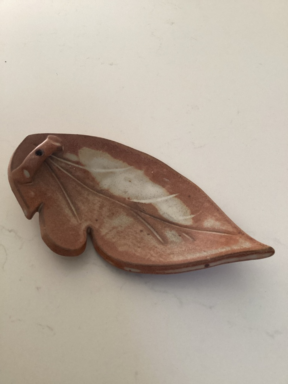 Artisan made clay leaf incense holder earth tone color-way sand clay
